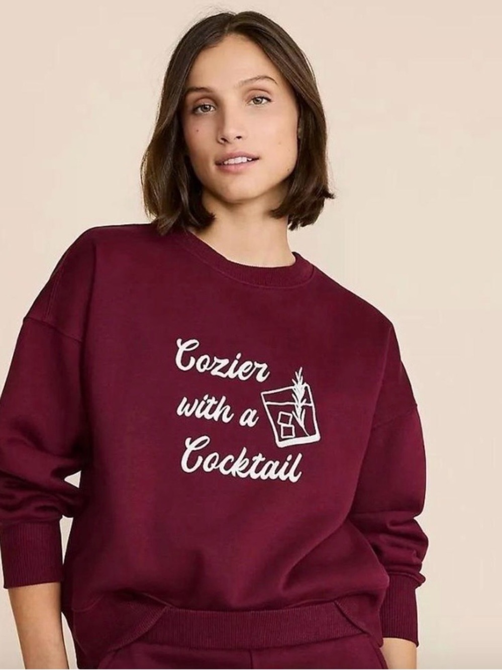 Lou & Grey Wine Red 'Cozier with a Cocktail' Crewneck Sweatshirt